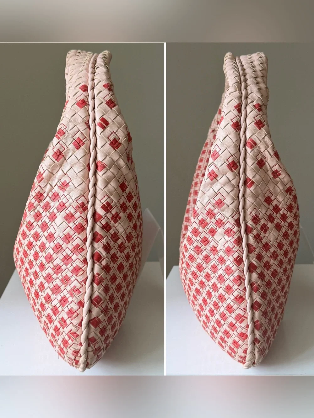 Bottega Veneta Large Veneta Hobo Pink Red Bicolor Intrecciato Leather